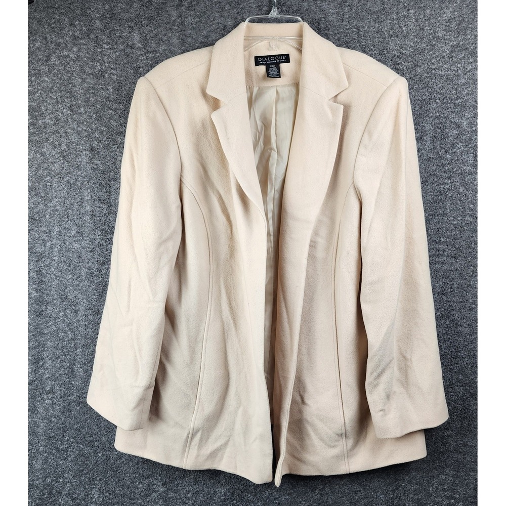 Dialogue Wool Cashmere Blazer Womens 20W A44884 Cream Open Front EUC